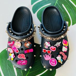 Classic Crocs with Gold Studs/Charms 🎀
